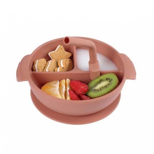 PLATO DE SILICONA CON DIVIONES Y BASE DE SUCCIÓN- ROJO