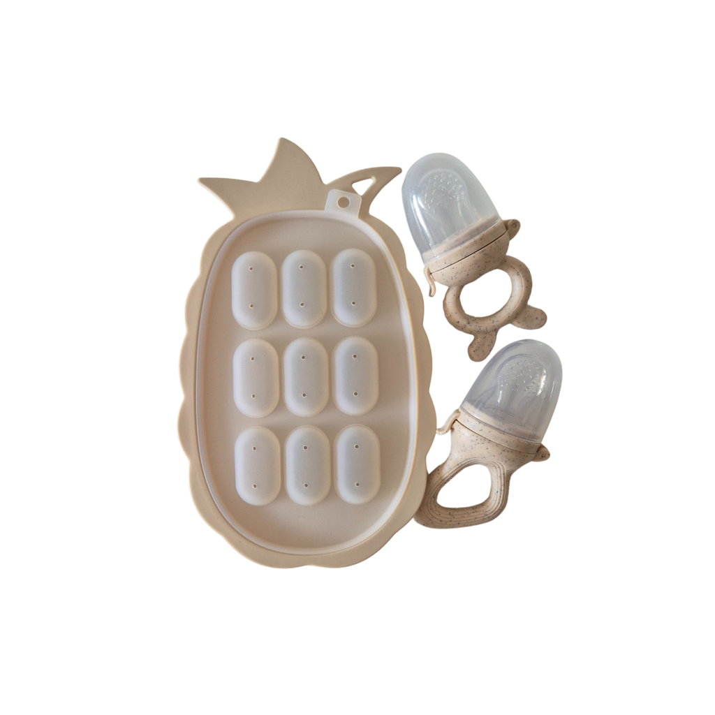 SET CUBETA DE PIÑA CON 2 CHUPON ALIMENTADOR BEIGE (3 PZS)