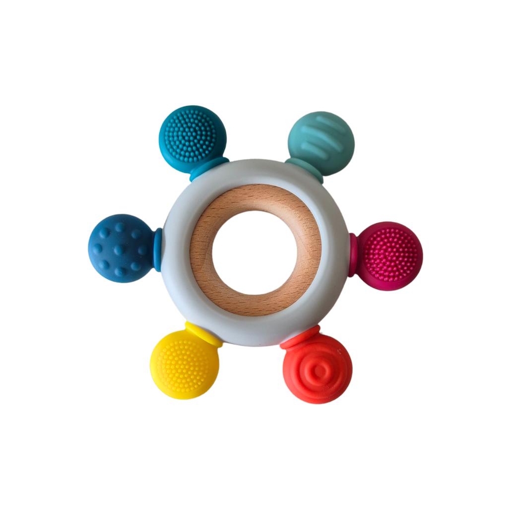 MORDEDOR DE SILICONA ATOMO COLORES AZULES