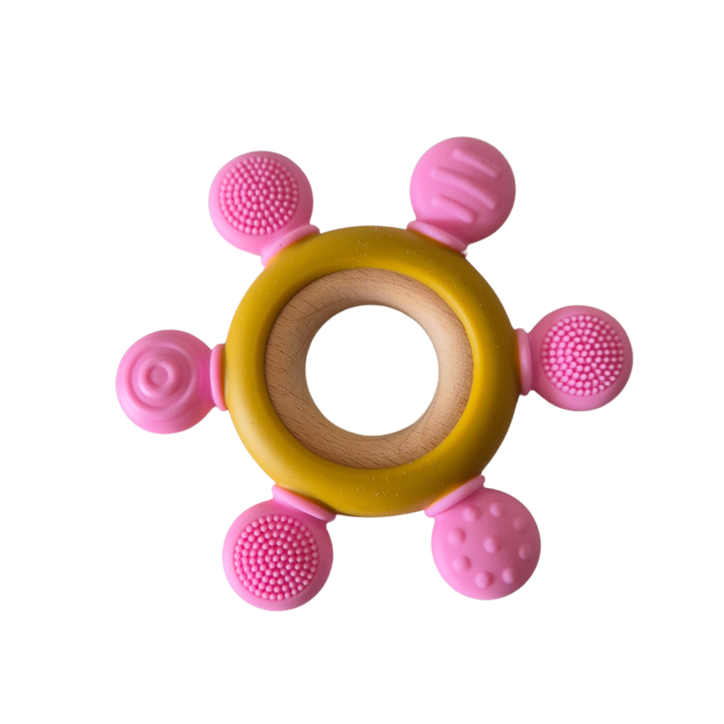 MORDEDOR DE SILICONA ATOMO COLORES ROSADOS