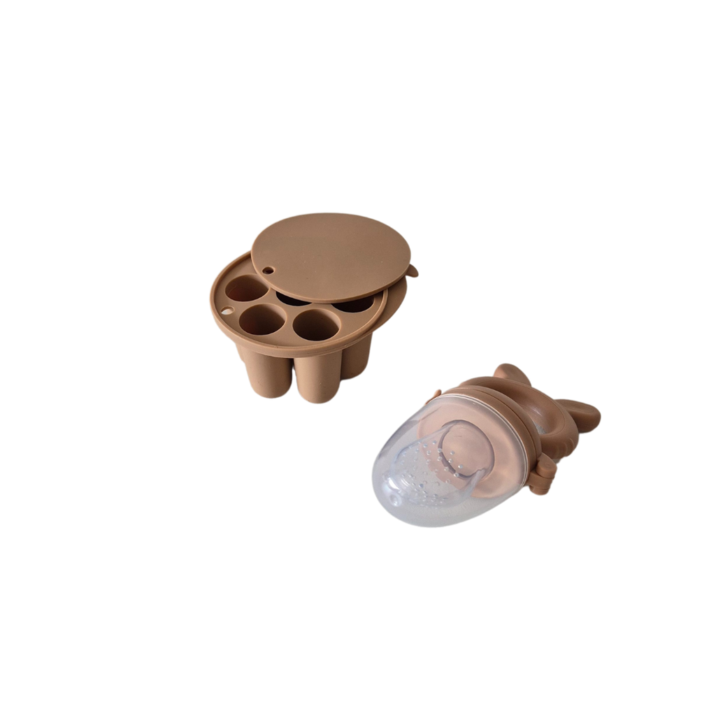 SET CUBETA REDONDA CON CHUPON ALIMENTADOR MARRÓN (2 PZS)