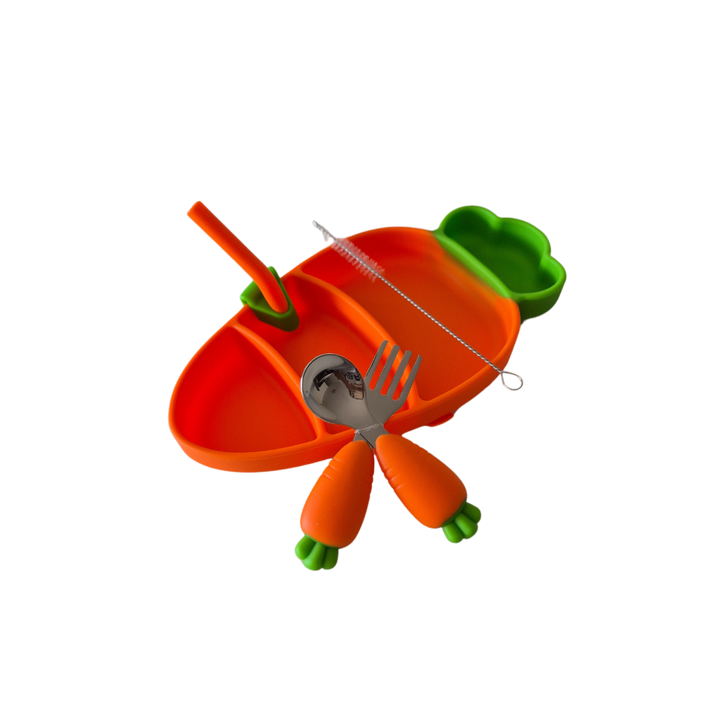 SET ALIMENTADOR ZANAHORIA CON CUBIERTOS (5 PZS)