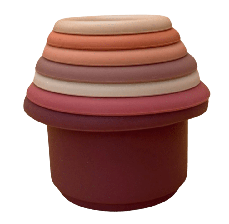 TAZAS APILABLES DE SILICONA MONTESSORI PARA BEBÉS ROSADO