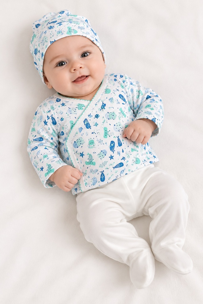SET X4 PZAS PECES RN(kimono, bodie, pantalón y gorro)